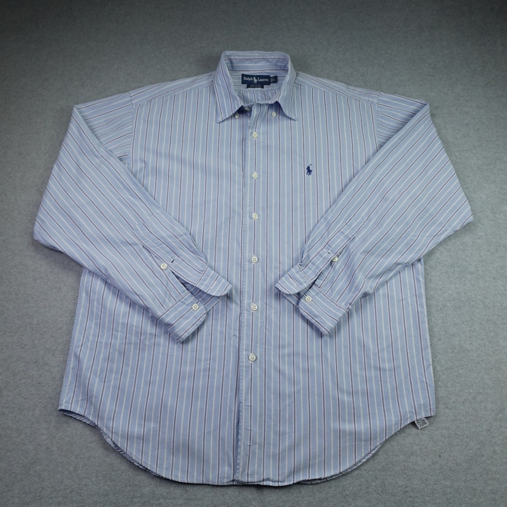 Ralph Lauren Shirt Mens L Blue Striped Marlowe Button Down Long Sleeve